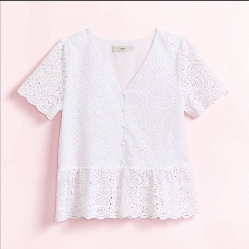 NWT Loft white lace peplum top blouse - Picture 4 of 9